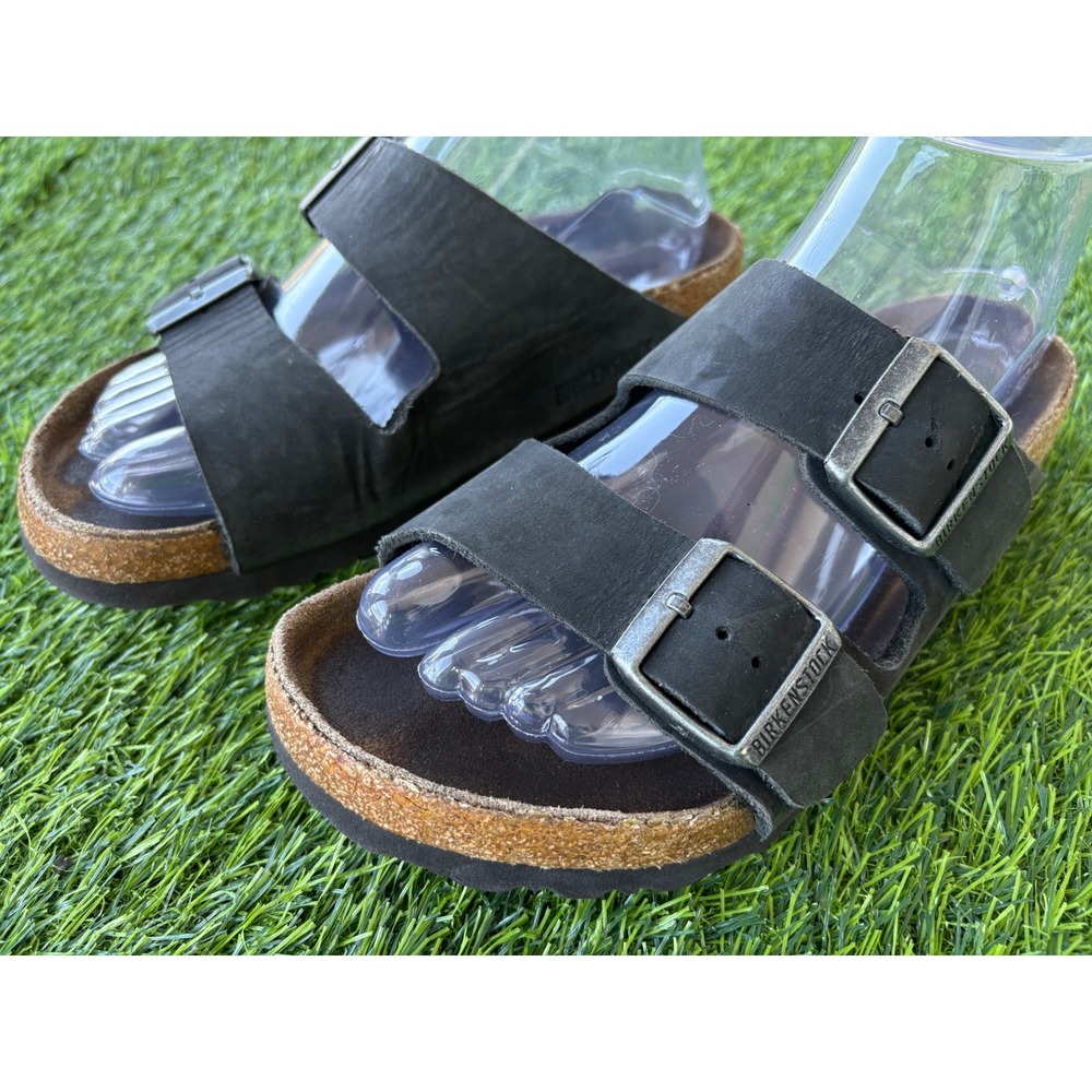 Birkenstock Arizona Soft Footbed Black Oiled Leather Sandals Womens Size 7 EU37